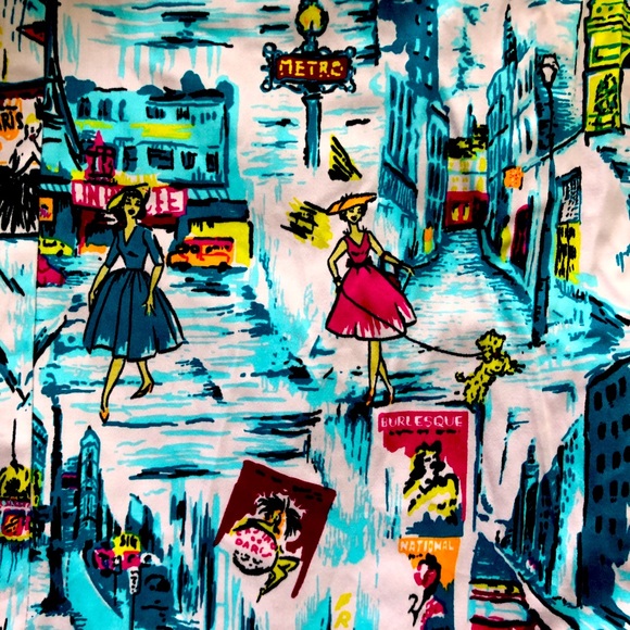 50s Style Pinup Couture A-Line Paris Themed Skirt - Picture 2 of 3